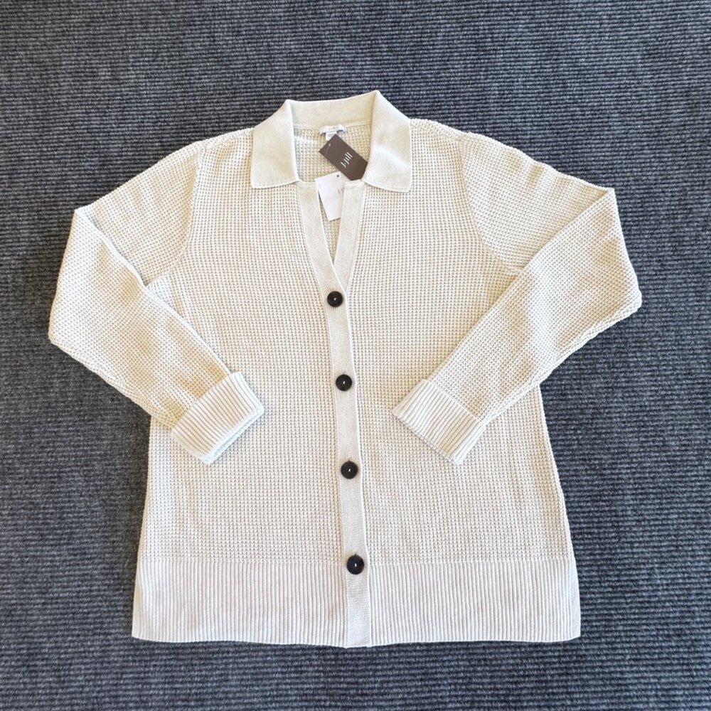 NWT J. Jill Ivory Cardigan Sweater Cotton Button Up Women's Size Small